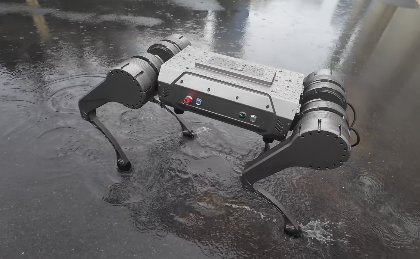 優(yōu)寶特防水機器狗雨中漫步